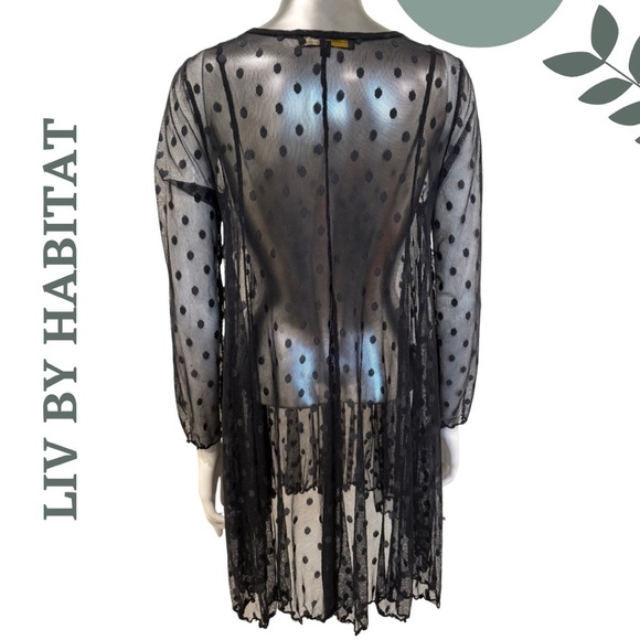 🛍️3/$40 LIV BY HABITAT | Sheer Mesh Polka Dot Tunic Long Sleeve Size Small - Picture 3 of 5